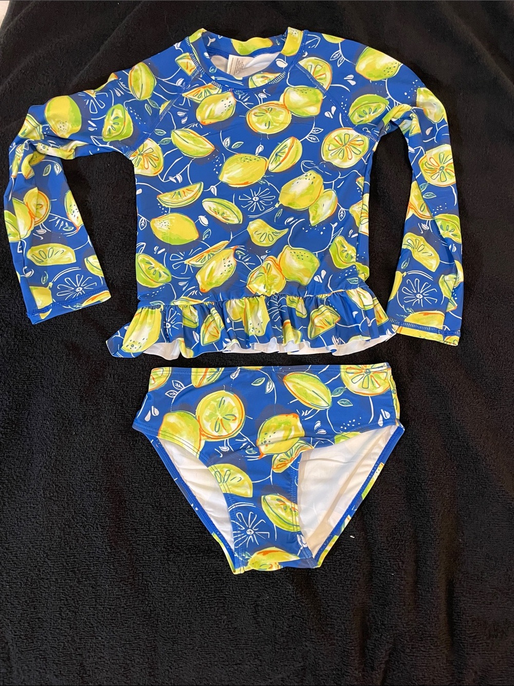 Kids Blue Lemon Print Long-Sleeve Swim Set new